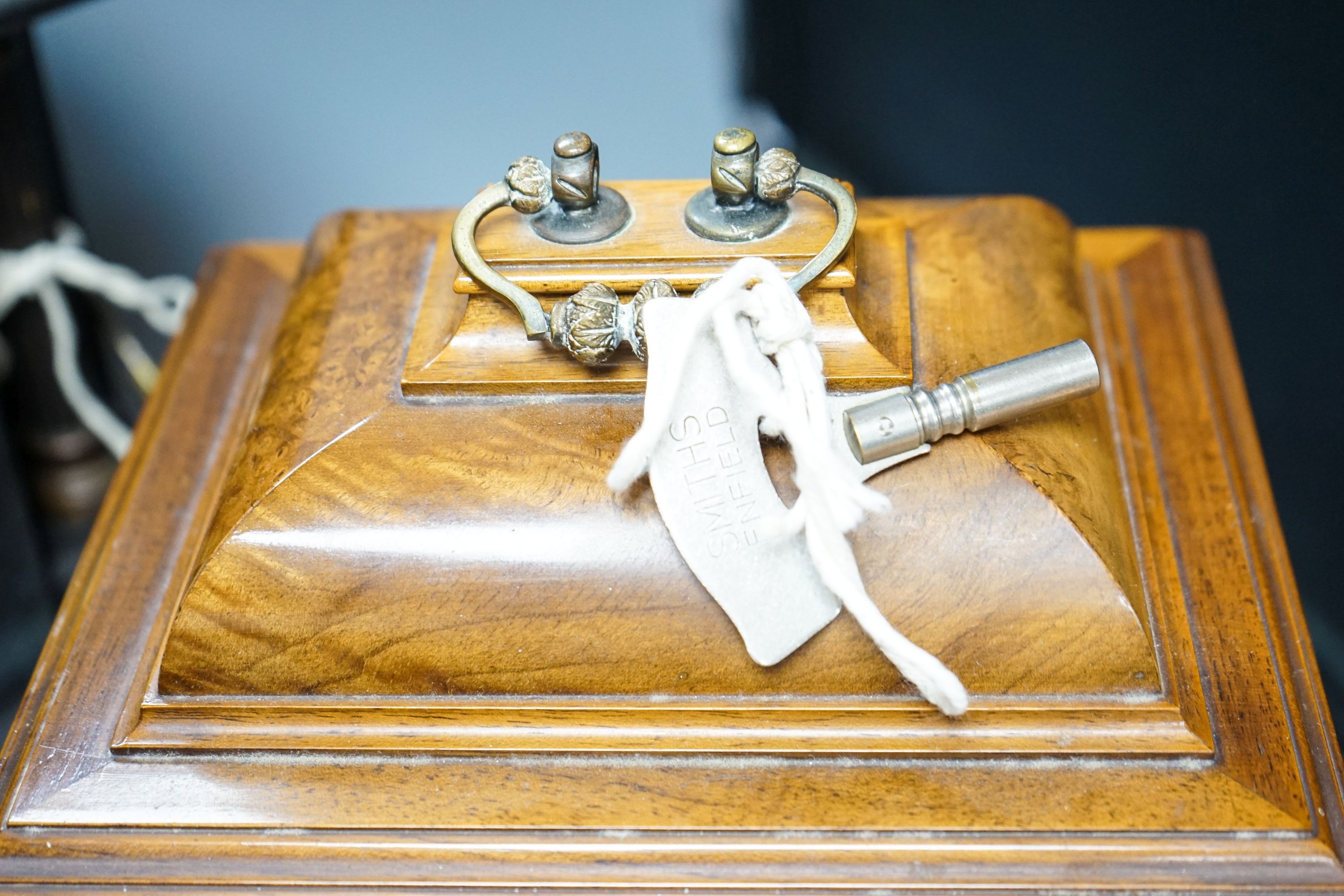 A walnut cased chiming bracket clock together with a slate mantle clock 37cm